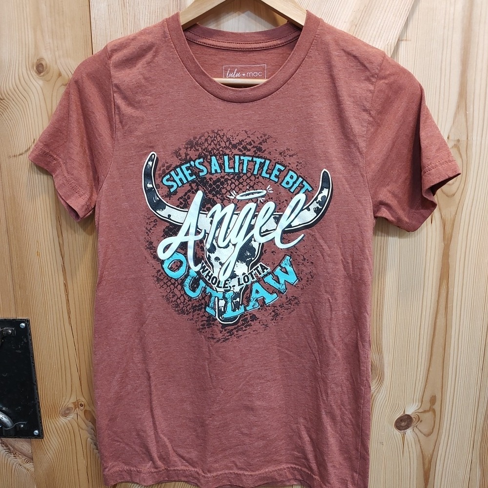 LULU MAC Angel Outlaw Sz Small Clay Short Sleeve T-Shirt Graphic Print Festival